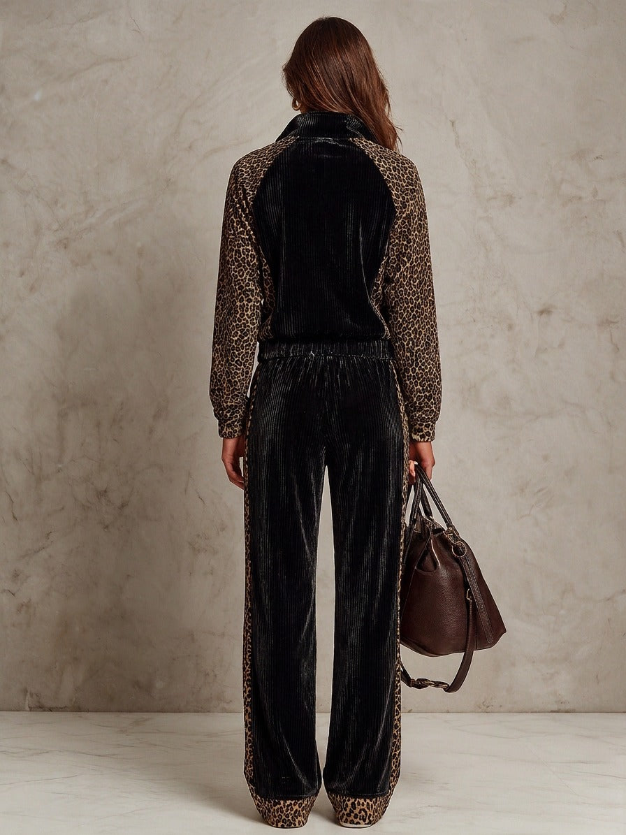 Women’s Corduroy And Leopard-Print Velvet Athleisure Set