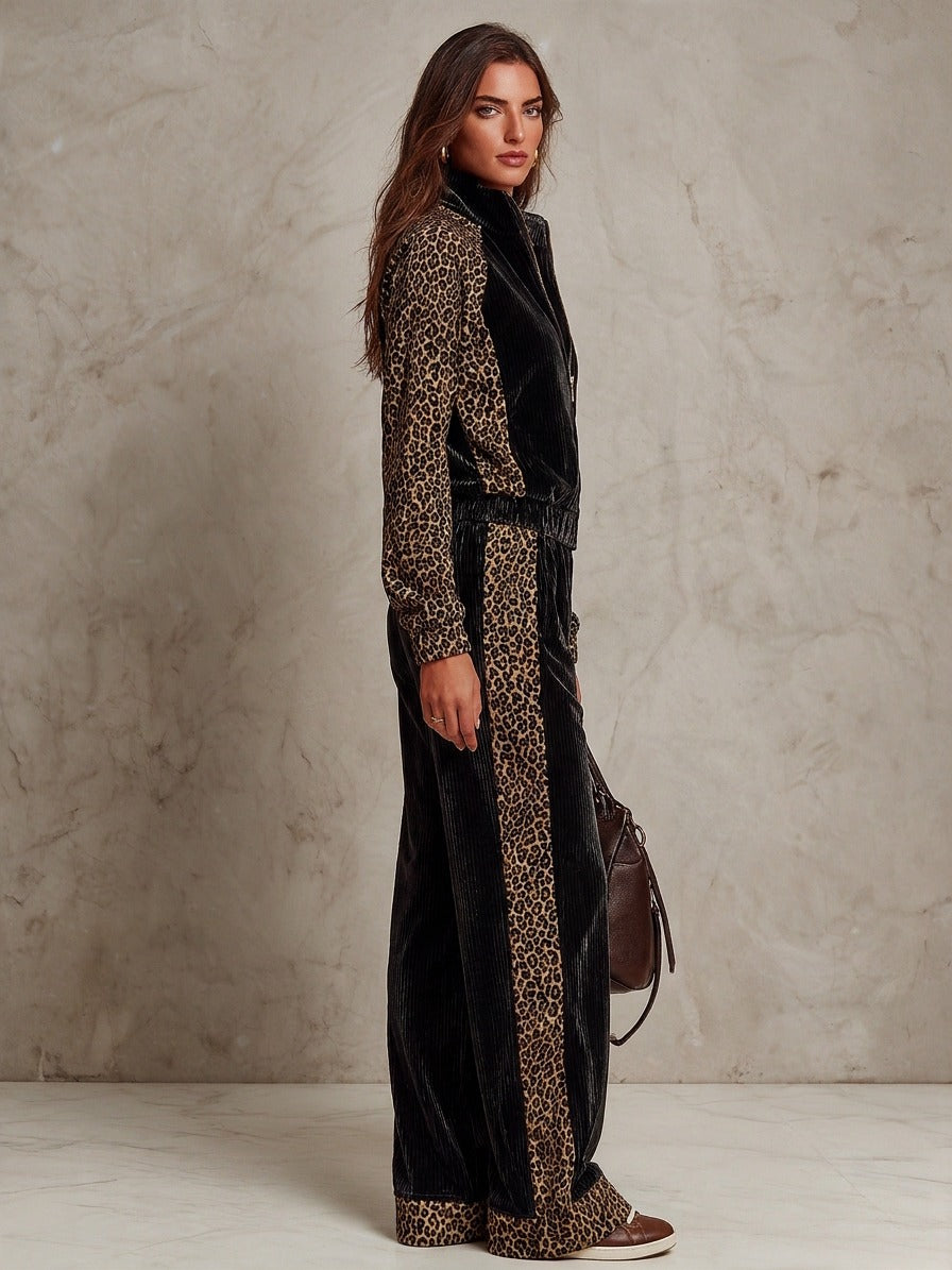 Women’s Corduroy And Leopard-Print Velvet Athleisure Set