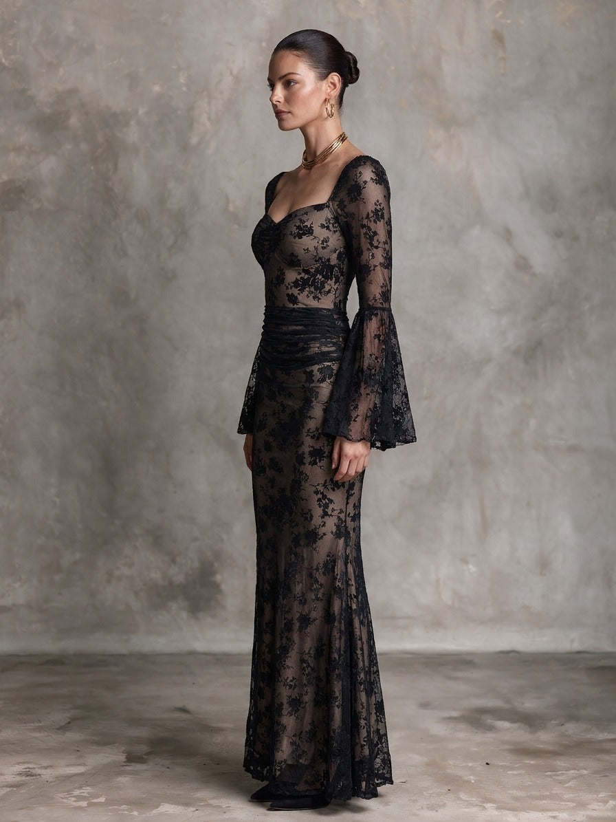 Women’s Vintage-Style Stretchy Mesh Maxi Dress