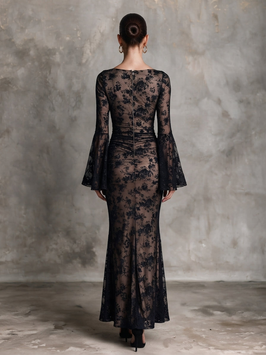 Women’s Vintage-Style Stretchy Mesh Maxi Dress