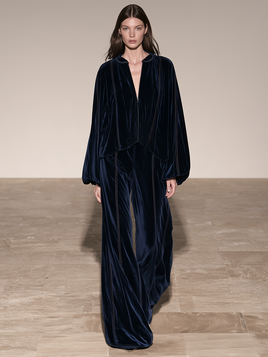 Women's Relaxed Zip Set Navy Resort Formal