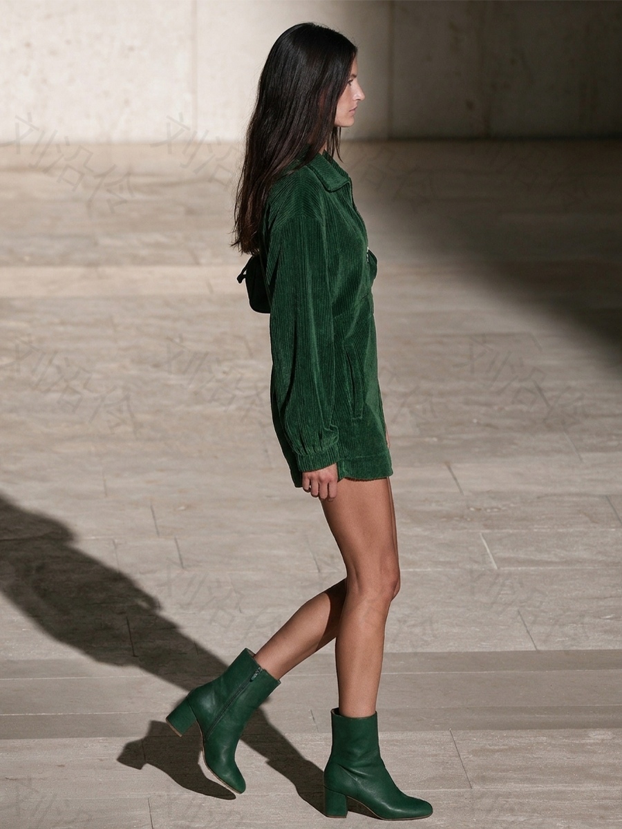 Women's Half Zip Mini Dress Green