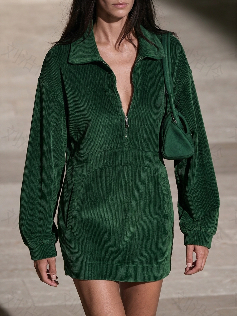 Women's Half Zip Mini Dress Green