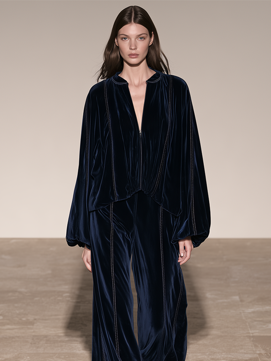 Women's Relaxed Zip Set Navy Resort Formal