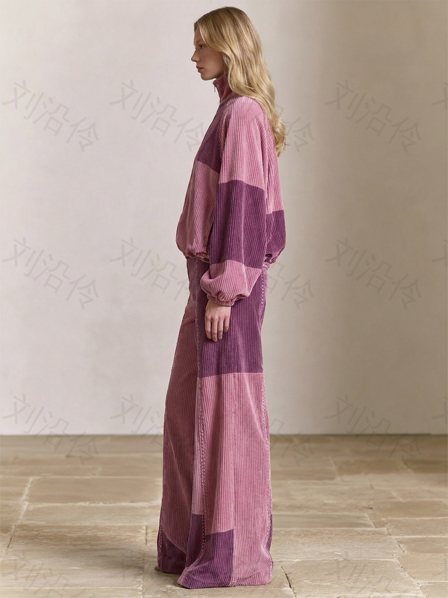 Women's Patchwork Wide Leg Set Pink Purple