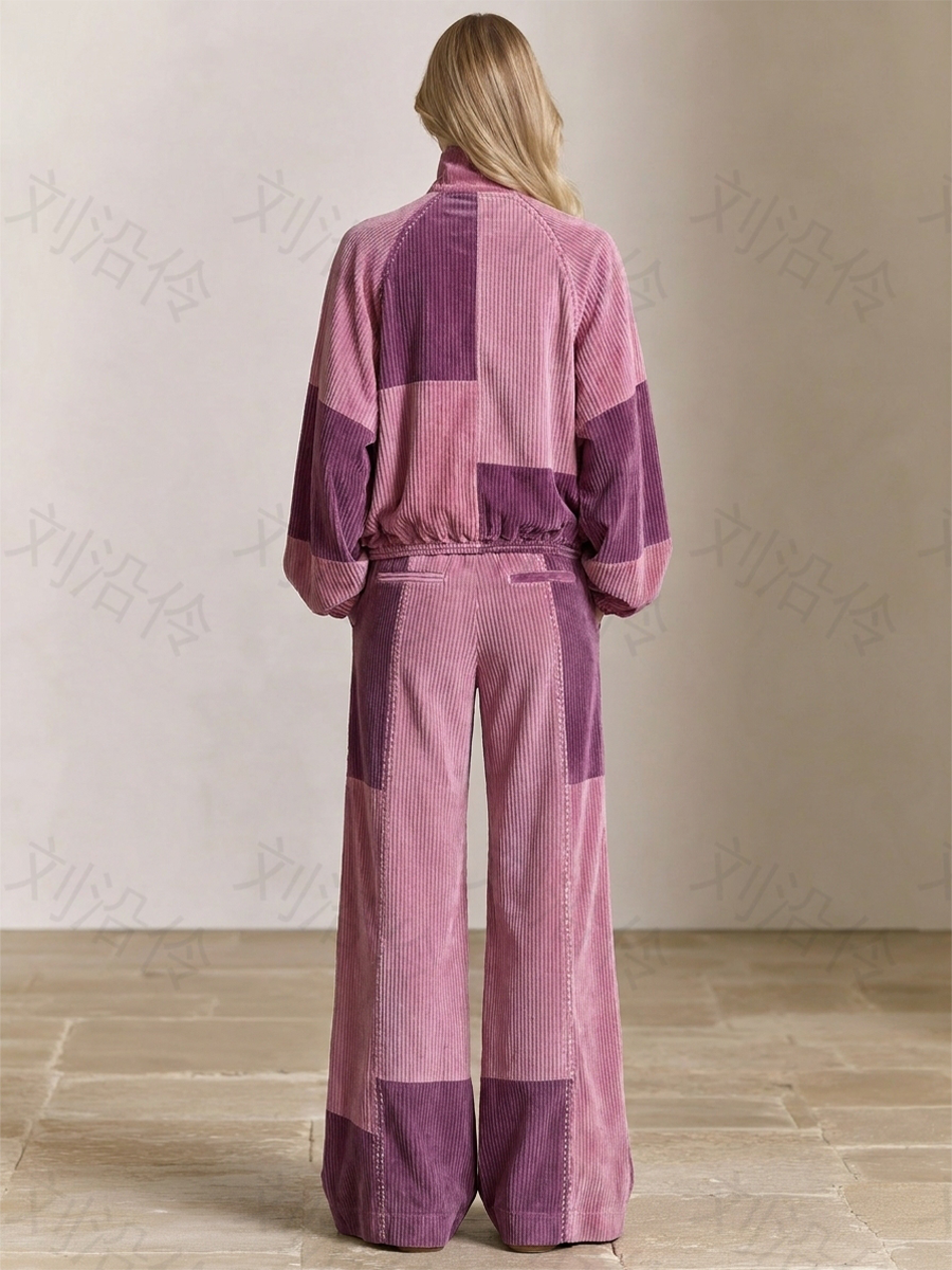 Women's Patchwork Wide Leg Set Pink Purple