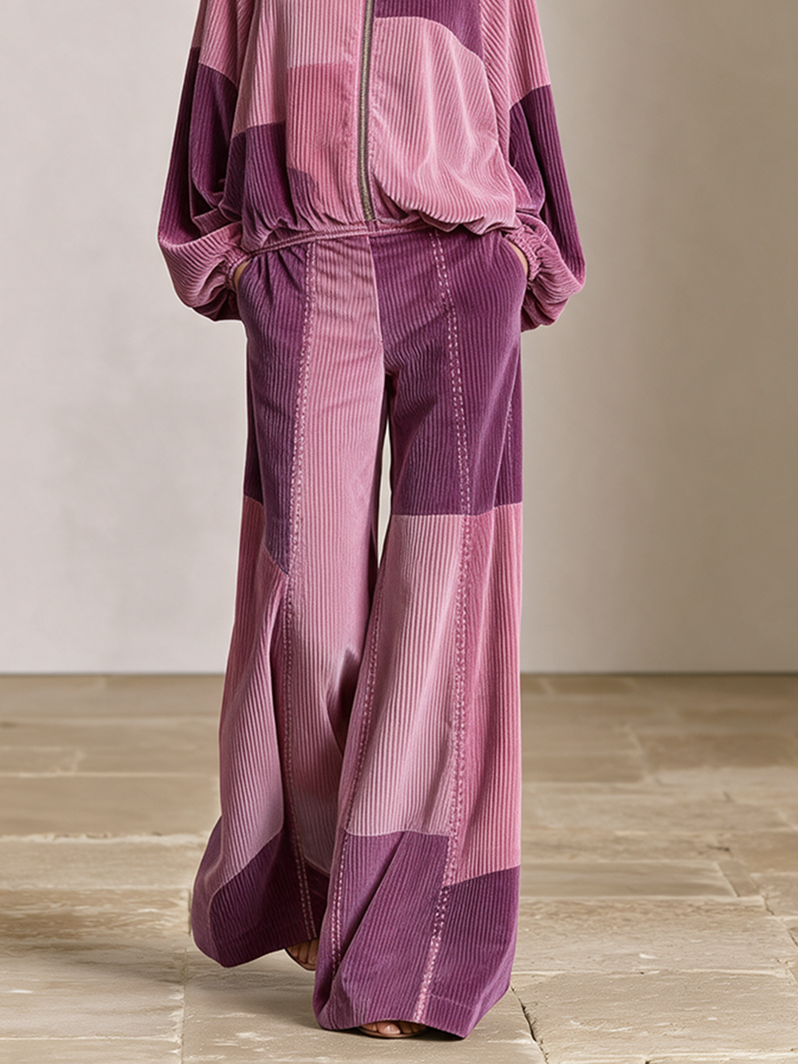 Women's Patchwork Wide Leg Set Pink Purple