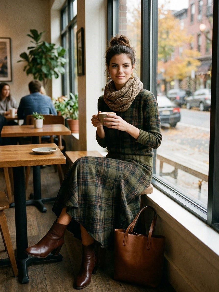 Women’s Vintage-Style Plaid Fine-Knit Skirt