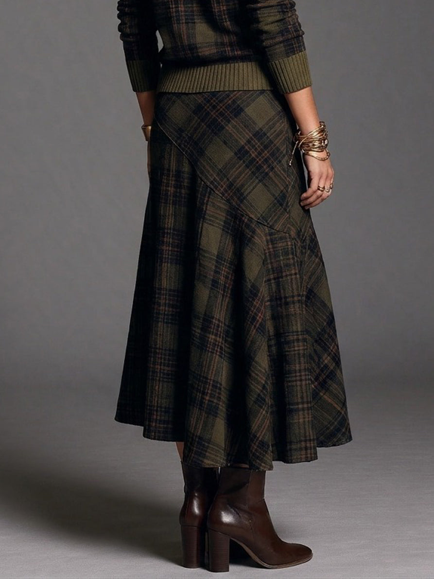 Women’s Vintage-Style Plaid Fine-Knit Skirt