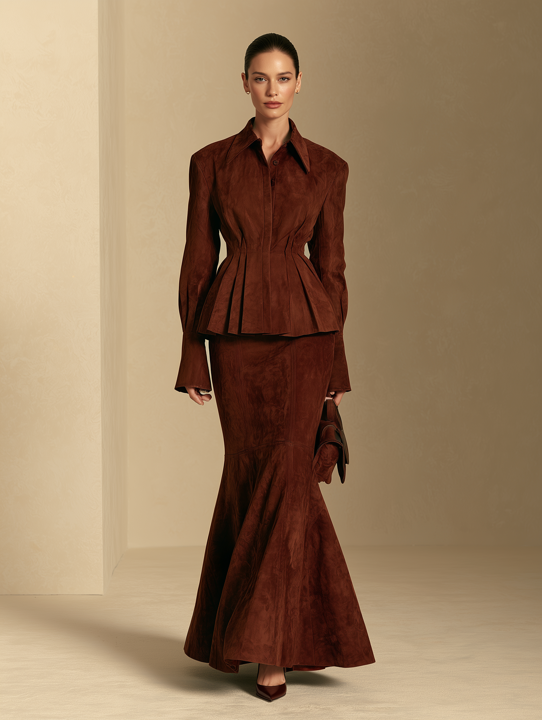 Women's Brown Flared Hem Maxi Skirt