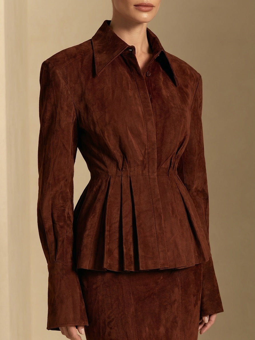 Women's Collared Pleated Peplum Top