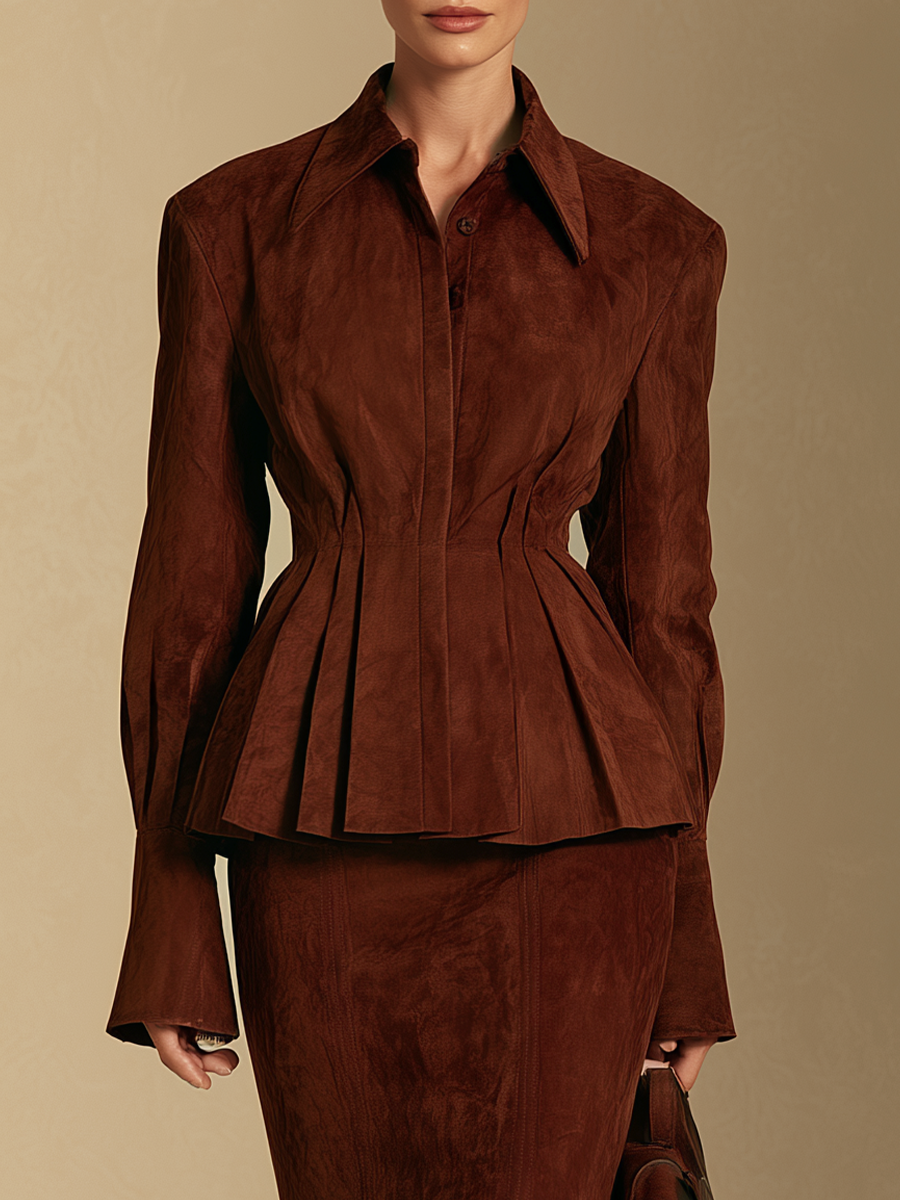 Women's Collared Pleated Peplum Top