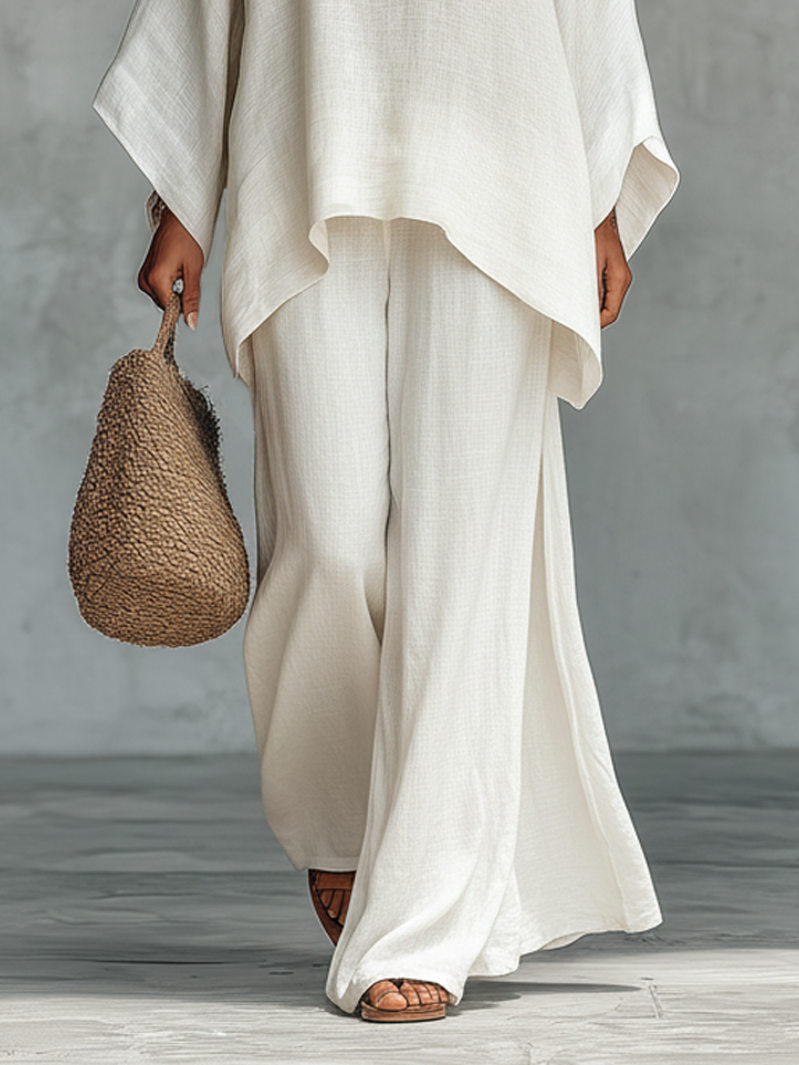Women's Minimalist Loose Linen Blend Blouse And Wide-leg Pants Set MDA1902L3Y