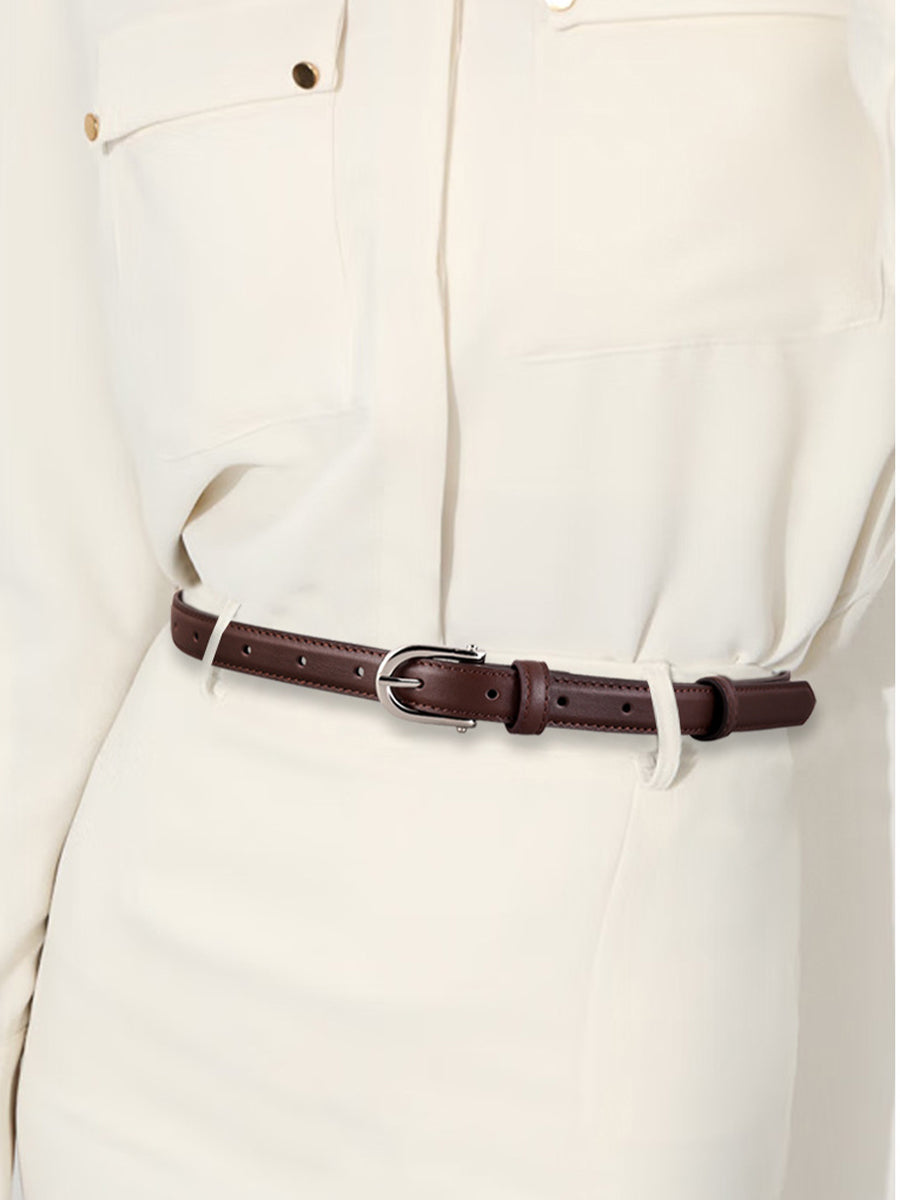 Women's Brown Classic Faux Leather Gold - Buckle Belt MDA0898H6I