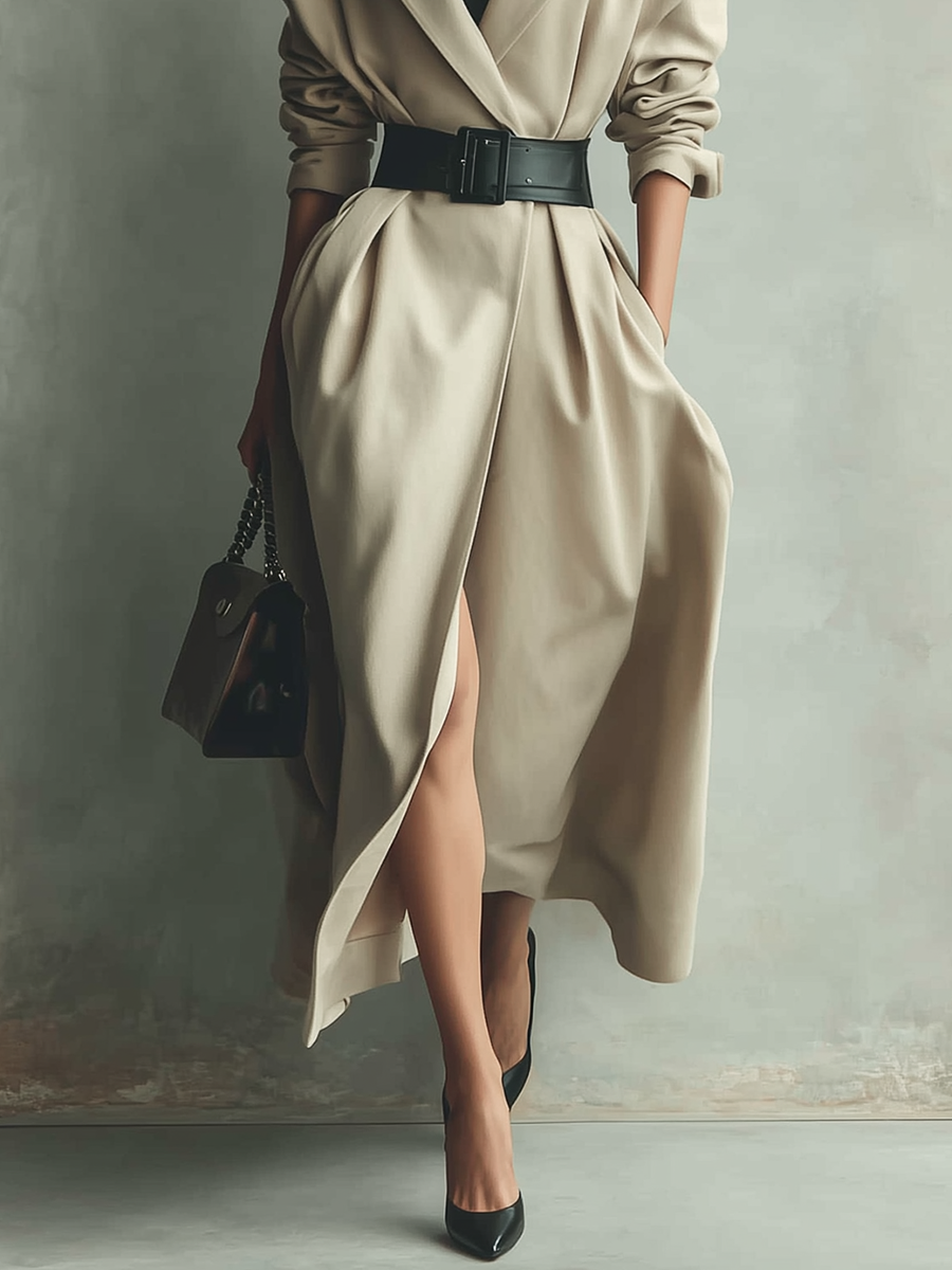 Women's Beige Waist Thin Coat MDA2608H7T