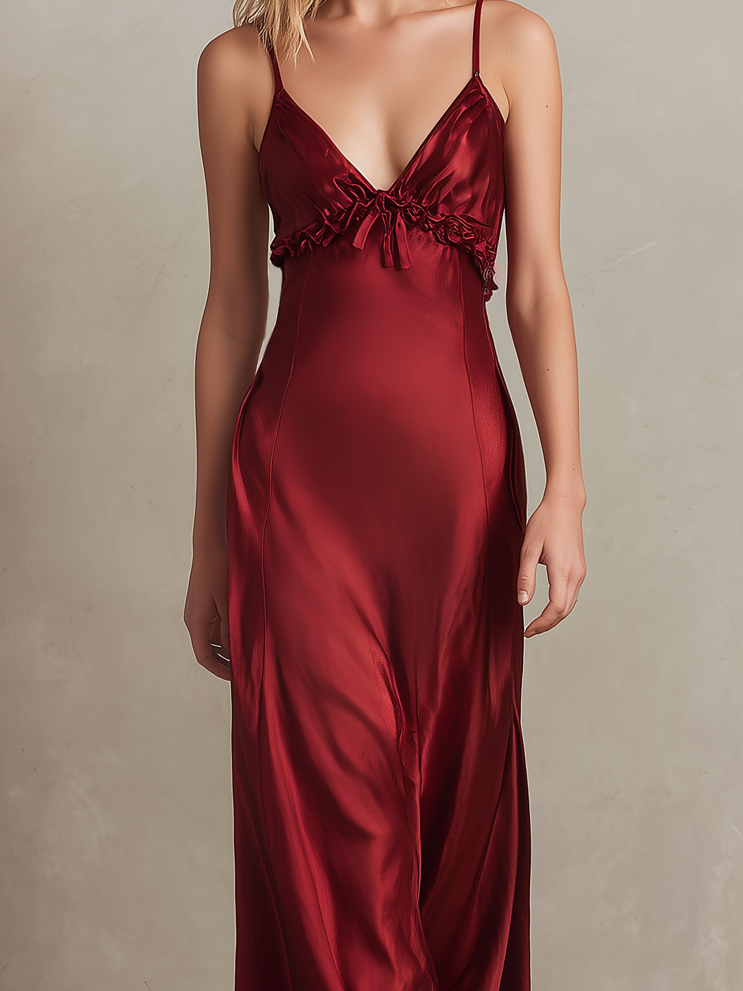 Elegant Red Satin Sleeveless Long Dress For Women MDZ2615B3AN
