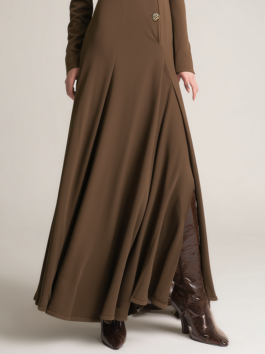 Women's Brown Military Style Metal Buckle Fitted Maxi Dress MDA3089J8T