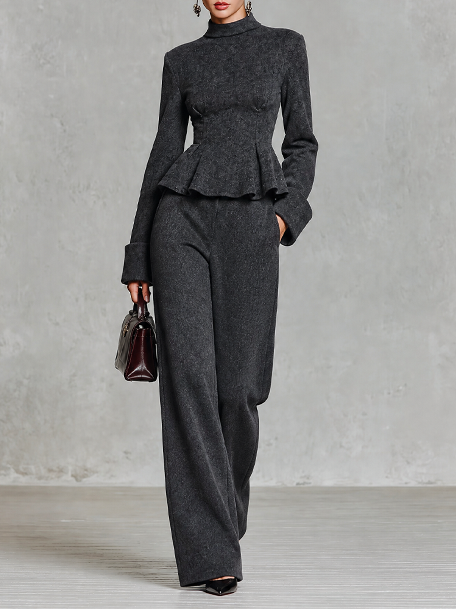 Women's Peplum Top and Wide Leg Pants Two Piece Set