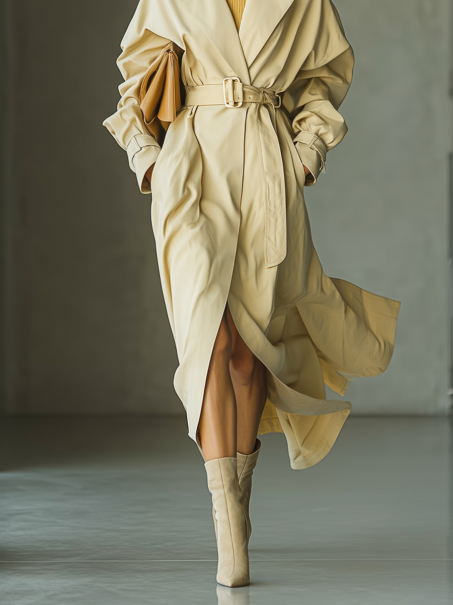 Women's Beige Cotton Twill Belted Trench Coat MDA0531I6T