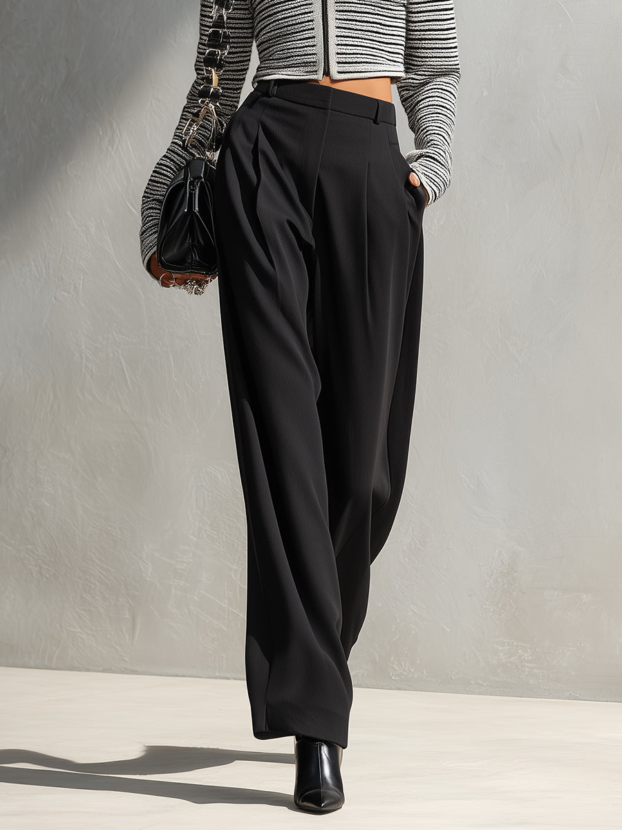 Women's Black - White Chic Knit Zip - Up Cropped Cardigan And Wide - Leg Pants Set MDA0805I8I