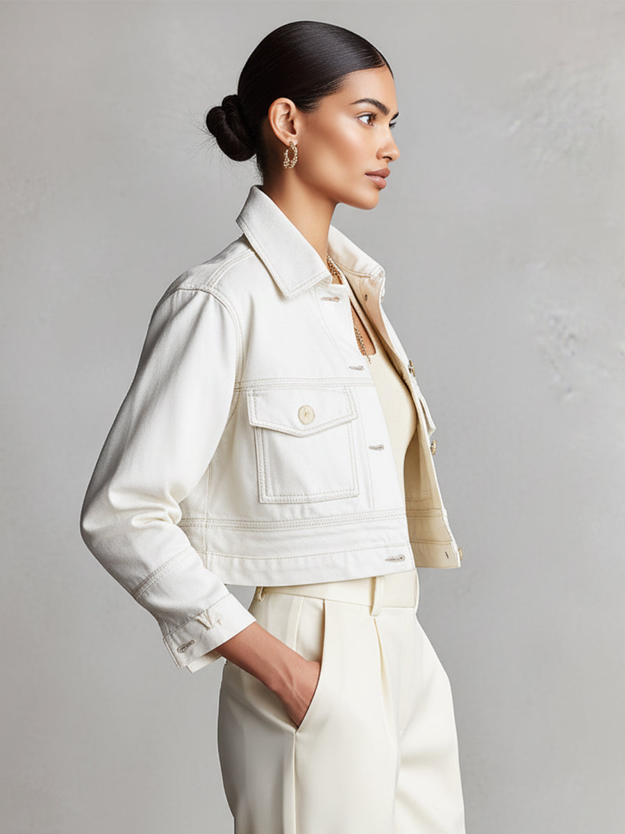 Women's Ivory Denim Short Jacket MDA2577K5I