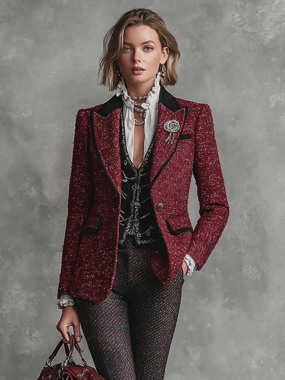 Women's Tweed Wool Blend Single Button Blazer MDA2478I5Y