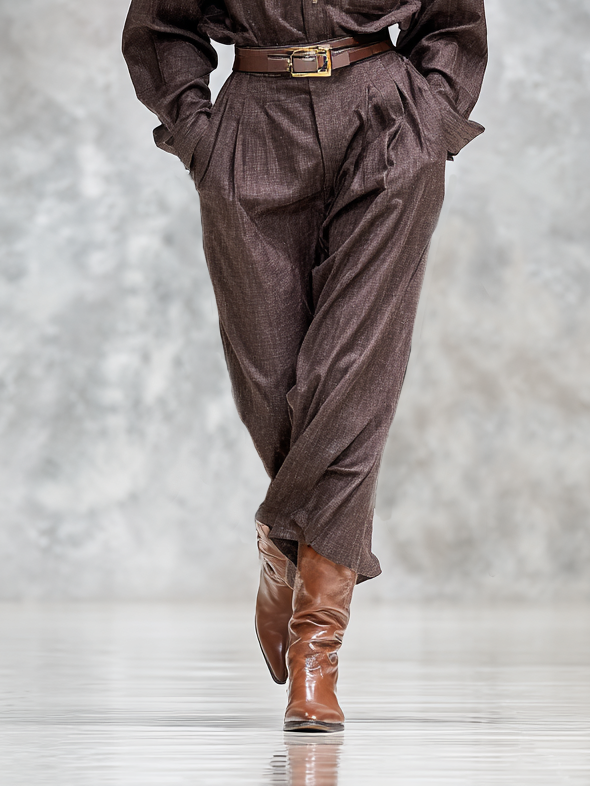 Women's Cotton-linen Blended Long-sleeved Shirt Straight-leg Pants Two-piece Set (belt Not Included)MDA3144G8Y