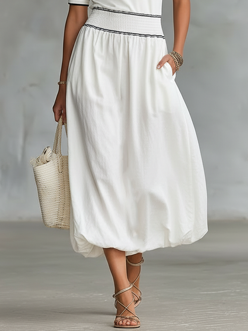 Women's Minimalist Black Trim Short-sleeved Maxi Dress MDA3089L6Y