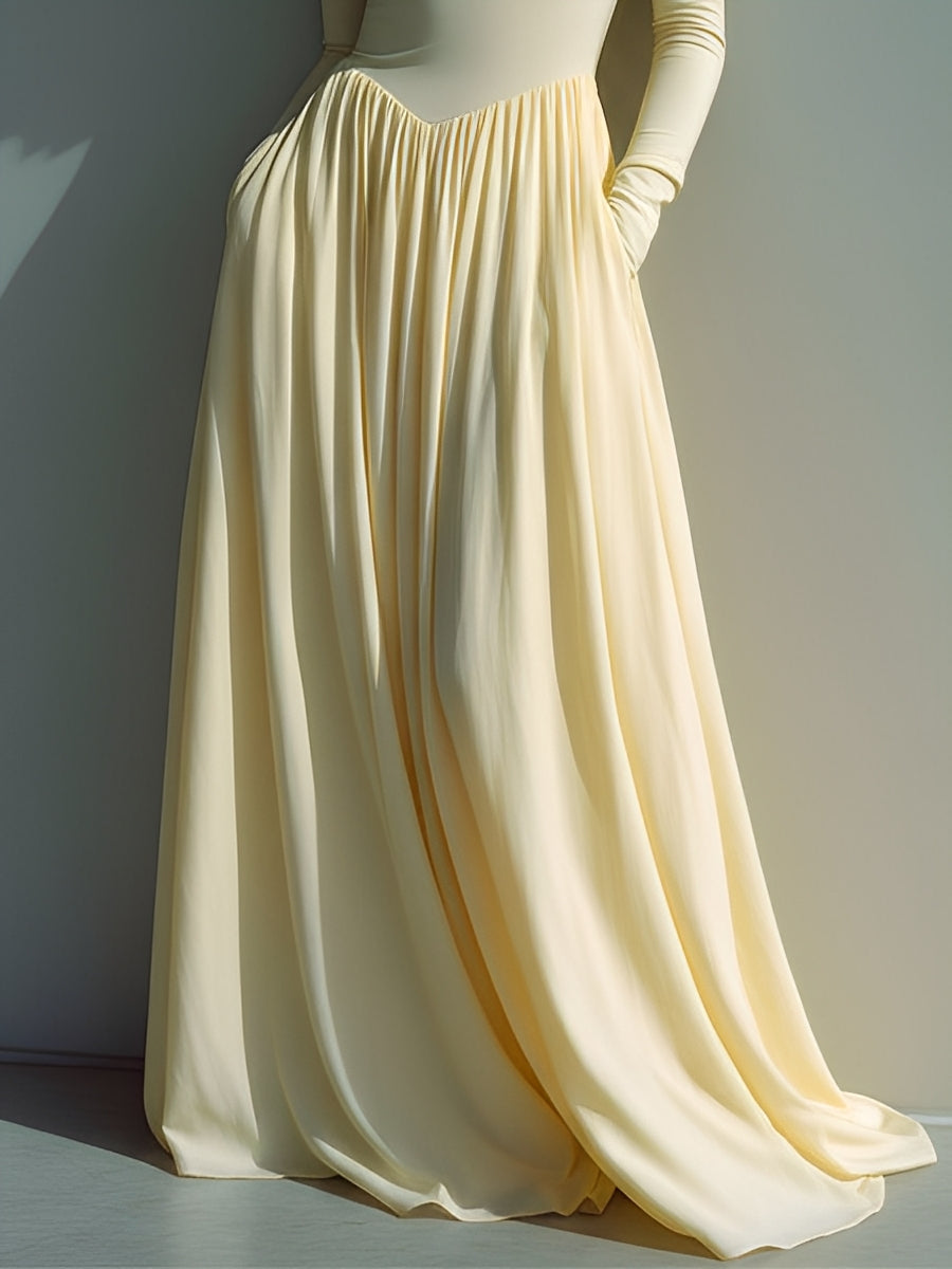 Women's Cream Sophisticated Jersey Turtleneck Pleated Maxi Dress MDA1672J2I