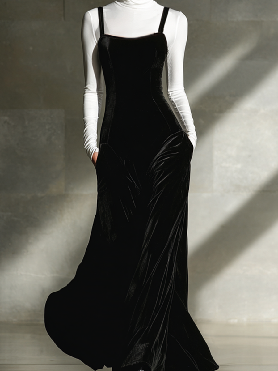 Women's Black Velvet Slip Dress MDA2220K7AP