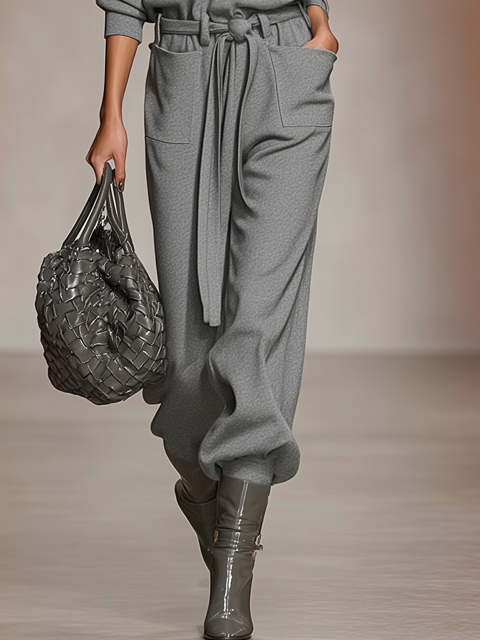 Women's Casual Lapel V-Neck Belt Jumpsuit MDA1123J0Y