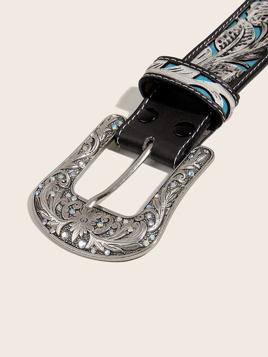 Women's Embossed Rhinestone PU Leather Personalized Belt MDA0495H9T