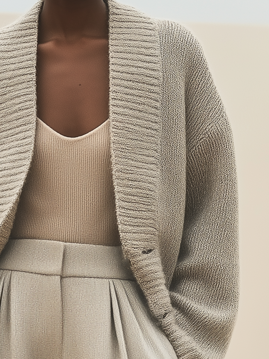 Women's Beige Knitted Loose Casual Cardigan MDA2572K6T