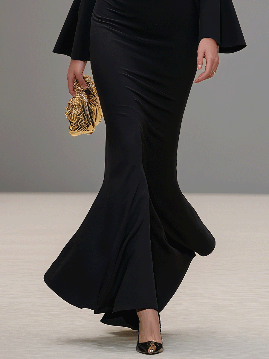 Women's Elegant V-Neck Bell Sleeve Slim-Fit Fishtail Maxi Dress MDA2903G8I