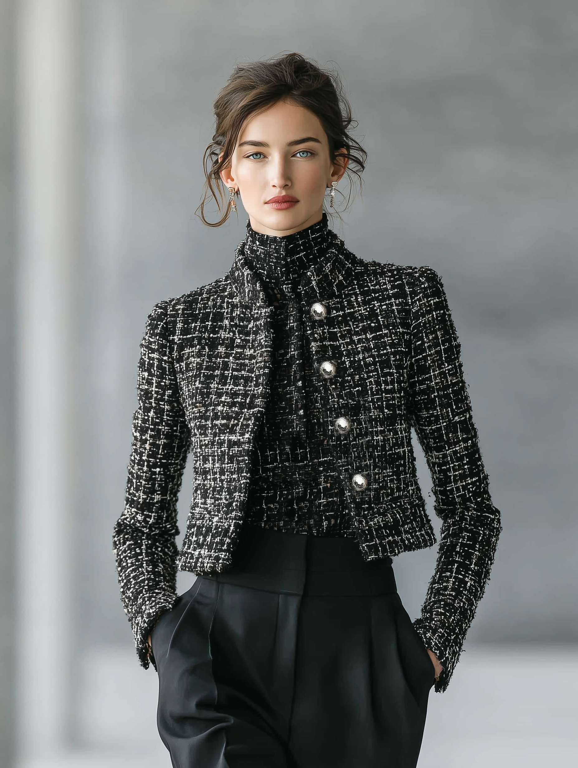 Women's Minimalist Tweed Stand-collar Single-breasted Short Jacket MDA2653K1Y