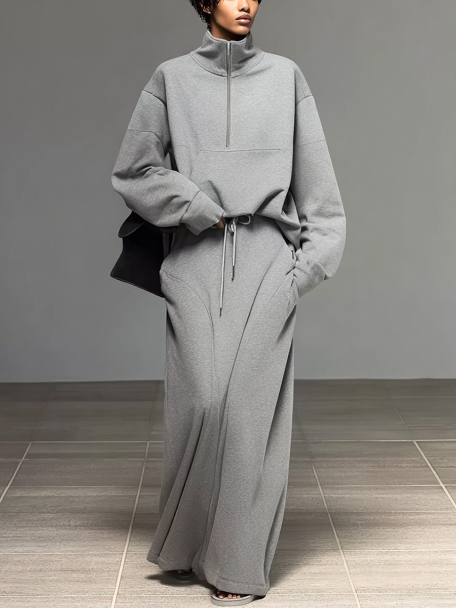 Women's Half‑Zip Stand‑Collar Oversized Sweatshirt MDZ0734I1R