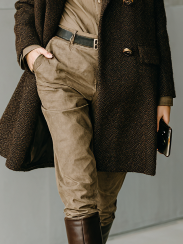 Women's Minimalist Herringbone Wool Blend Double-breasted Mid-length Coat MDA1887I7Y