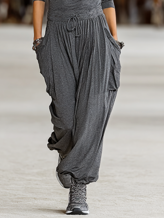 Women's Sports Cotton Blend Drawstring Zipper Lapel Multi-Pocket Jumpsuit MDA0180H2Y