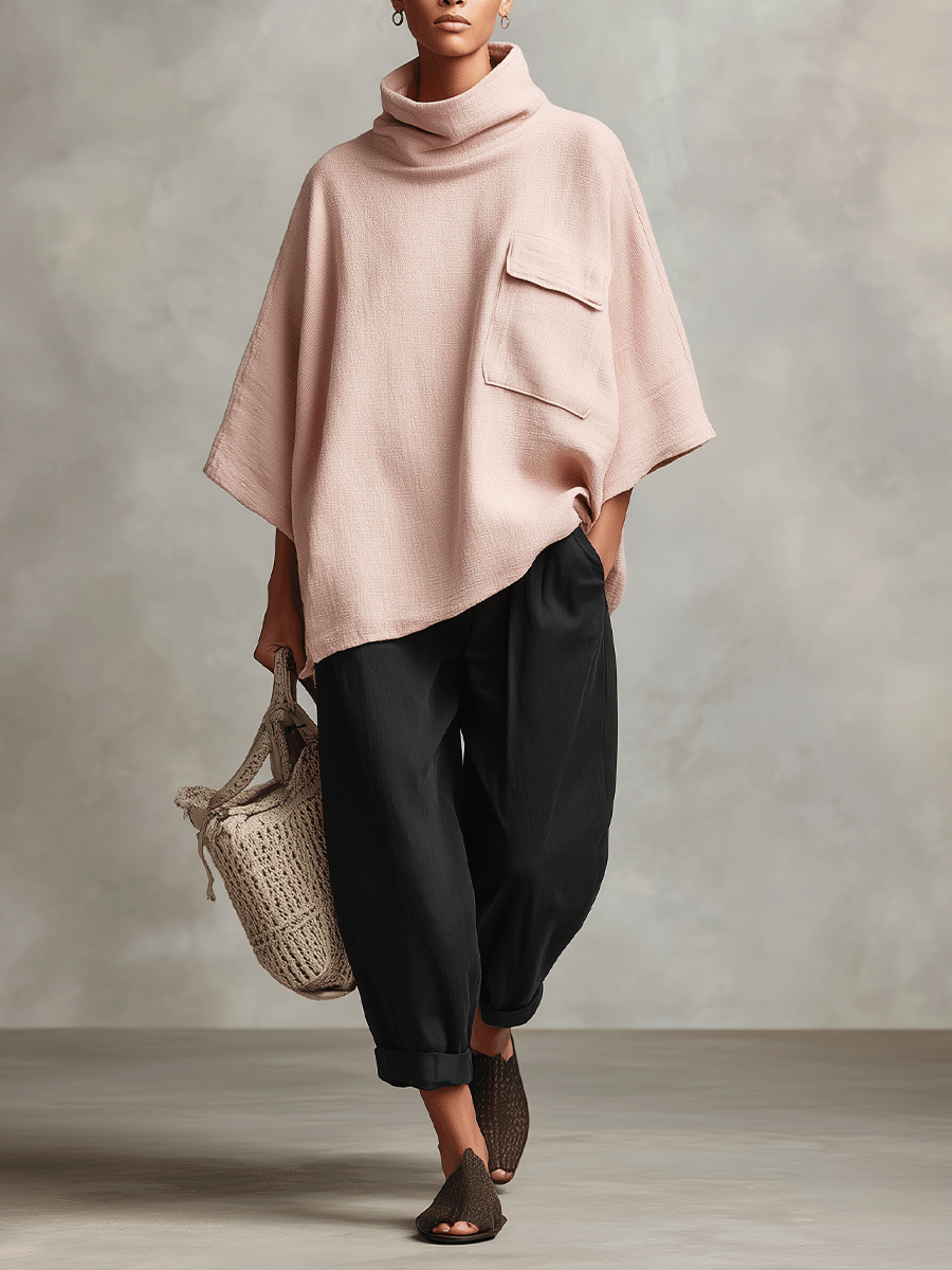 Women's Black Textured Tapered Trousers with Relaxed Fit & Side Pockets, Modern Minimalist-Chic Style Pants MDA2216I6I