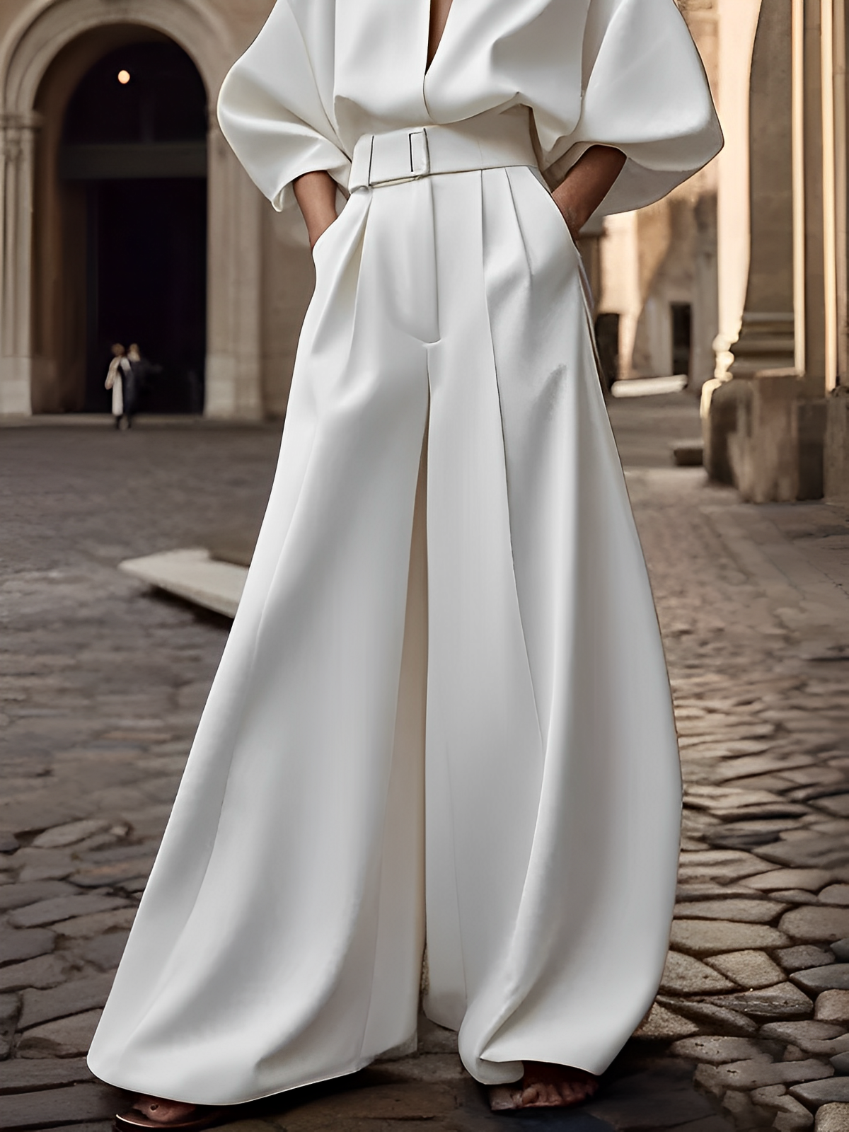 Women's Wide-Leg Chiffon Belted Jumpsuit (Without Belt) MDA2209G0T