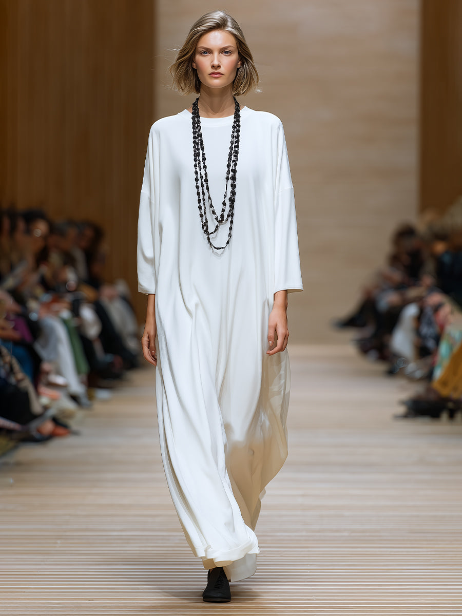 Women's Ivory Comfortable And Elegant Oversized Three-quarter Sleeve Dress With Minimalist Chic Style MDA0478K5I