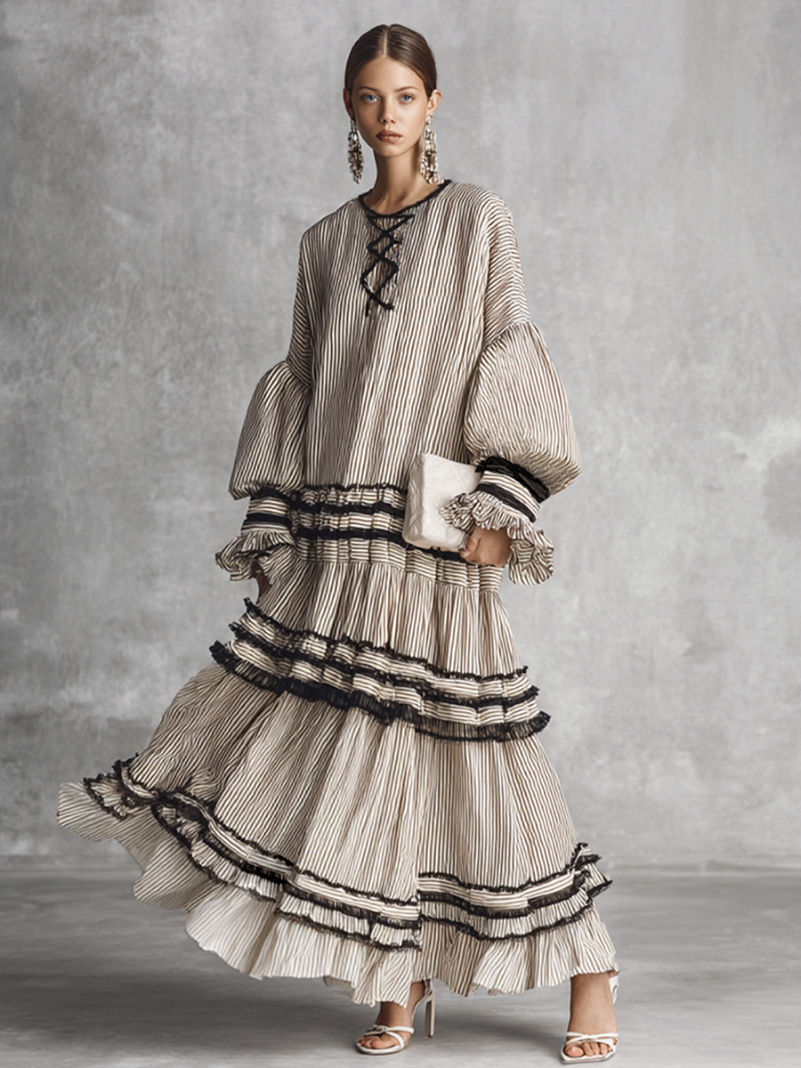 striped boho maxi dress ClodeEU Women's Asymmetrical Off Shoulder Puff Sleeve Striped Maxi Dress,Casual Loose Fit Boho Maxi Dress Khaki,Women's Plus M