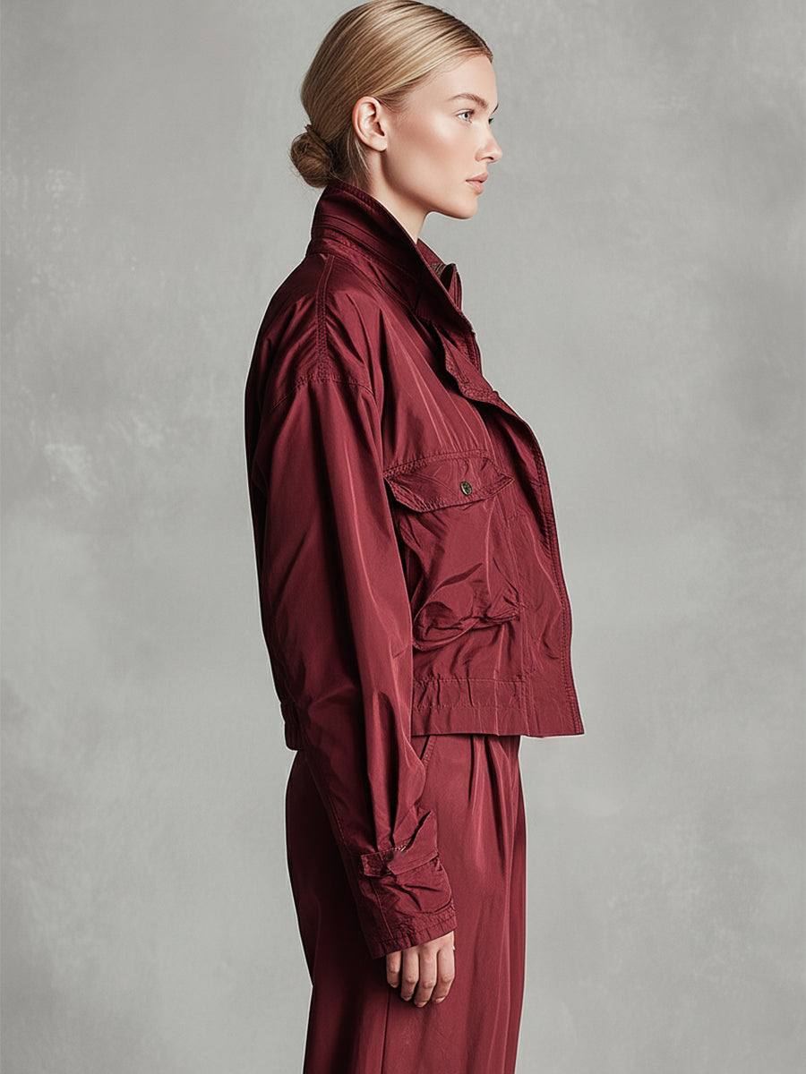 Women's Burgundy Cotton Workwear Style Jacket MDA2729K0I