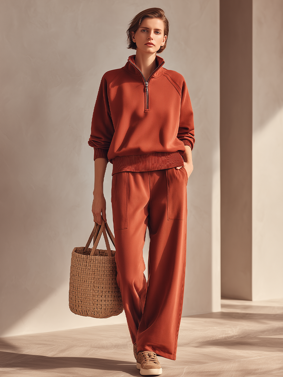 Women's Half-Zip Sweatshirt & Wide-Leg Pants Two-Piece Lounge Set