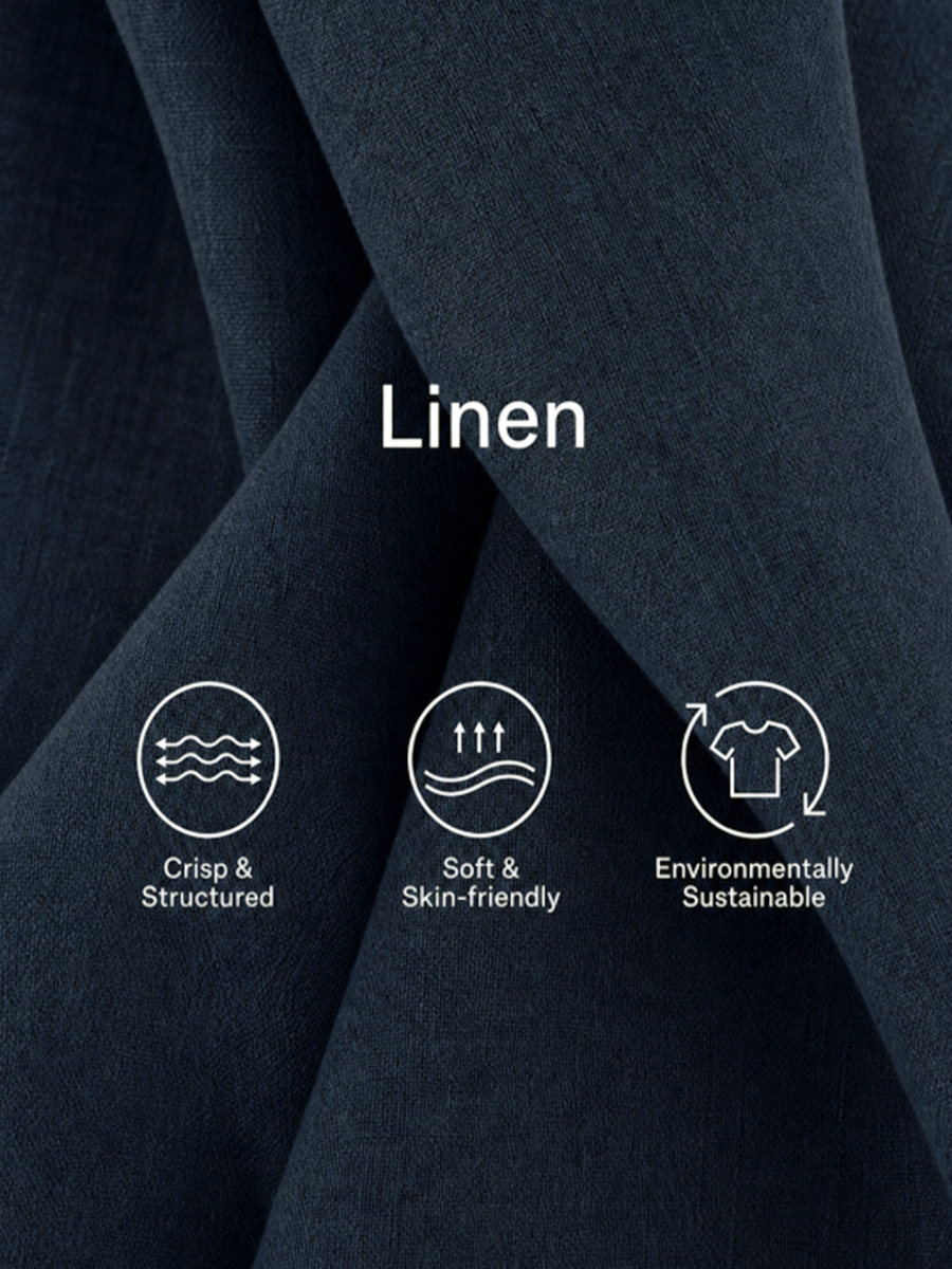 Women's Minimalist Commuter Style Navy Blue Linen Round Neck Asymmetric Buttons Side Pocket Sleeveless Mini Dress MDZ0395F6GMJ