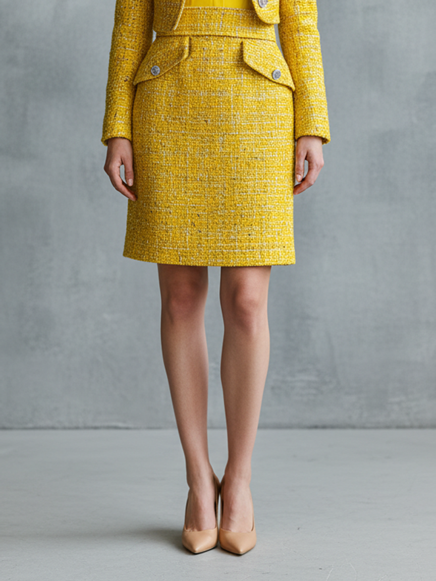 Women's Minimalist Tweed Blend Short Jacket And Pencil Skirt Set MDA2580K9Y