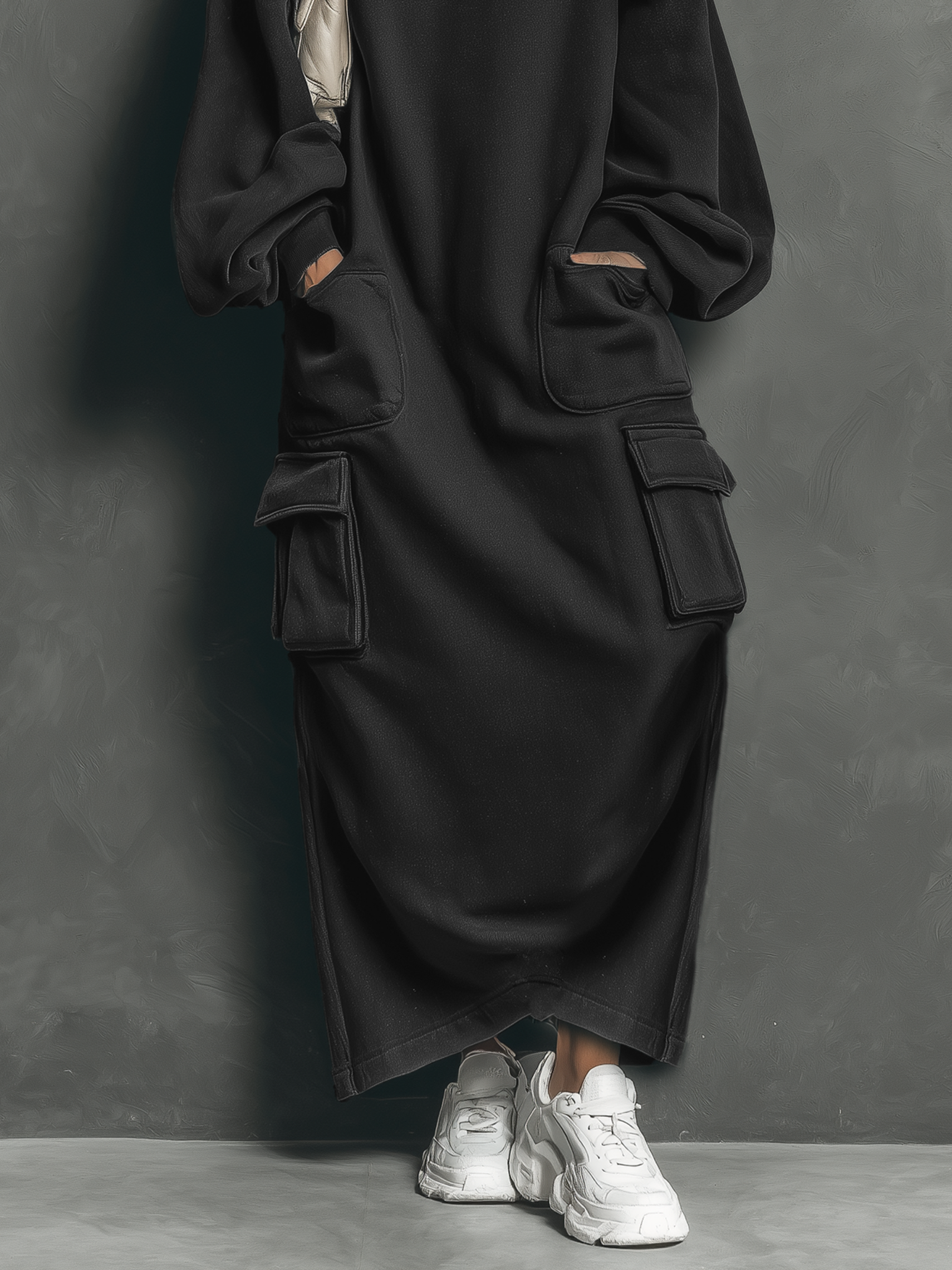 Women's Casual Multi-pocket Sweatshirt Maxi Dress MDA1833L9Y