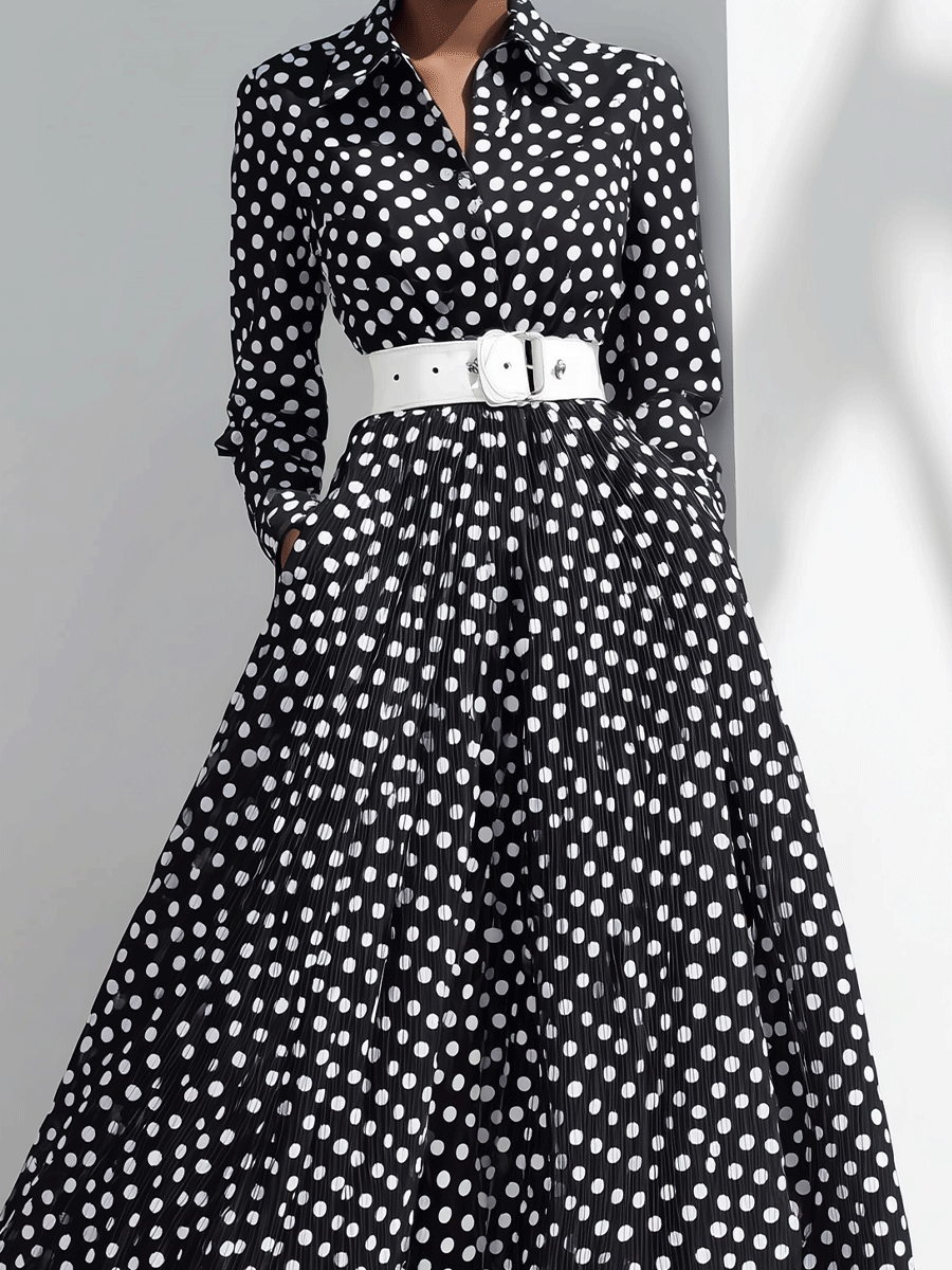 Women's Elegant Chiffon Polka Dot Maxi Dress MDA3194G6I