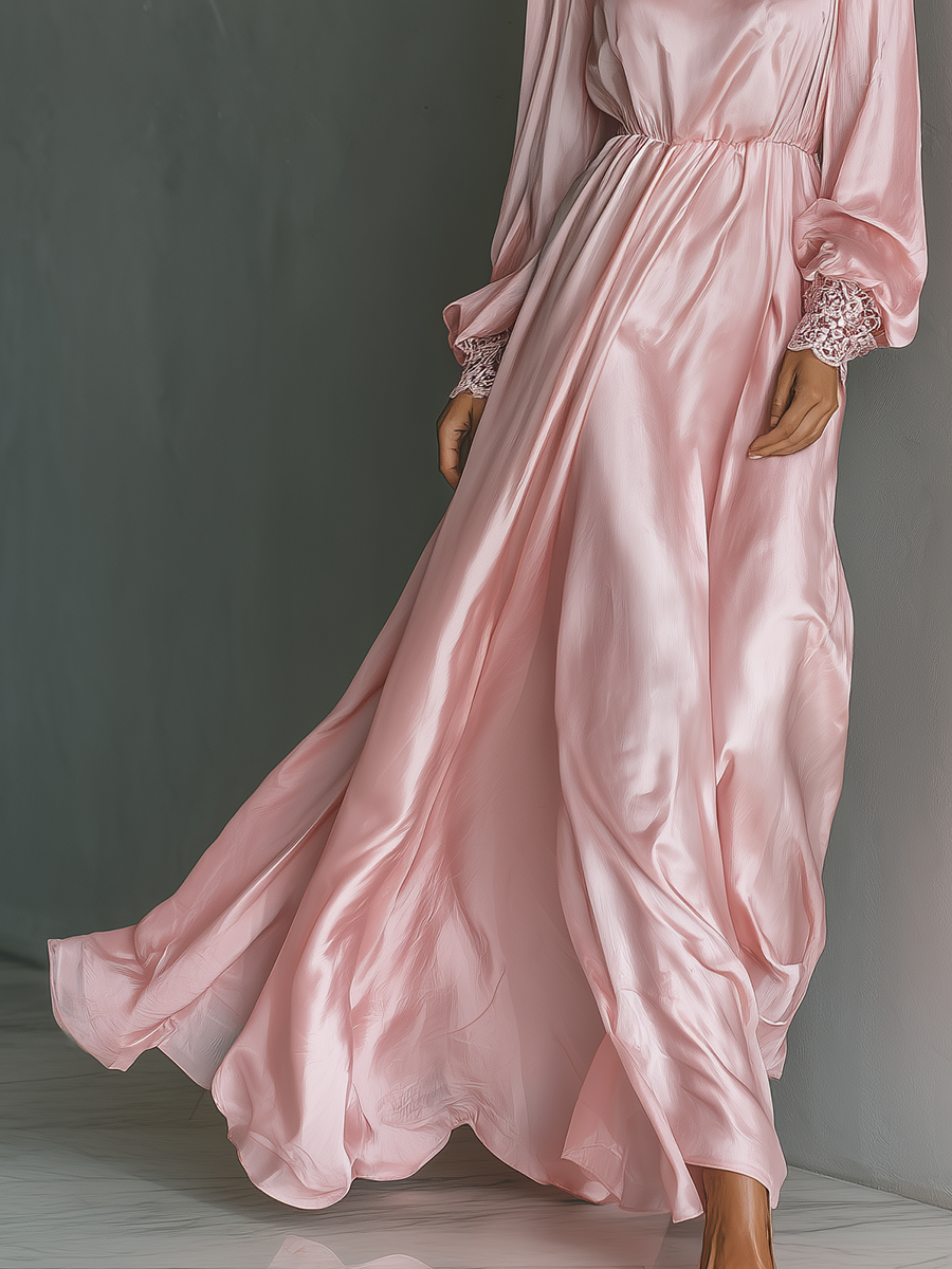 Women's Satin Long Sleeve Maxi Maxi Dress MDA2410G1T
