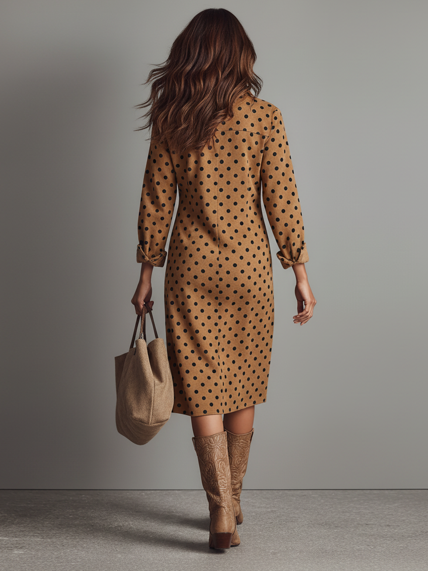 Women's Polka Dot Faux Suede Shirt Midi Dress MDA2622I3Y